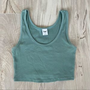 TBA ARITZIA Sage Green Ribbed Cropped Tank Top